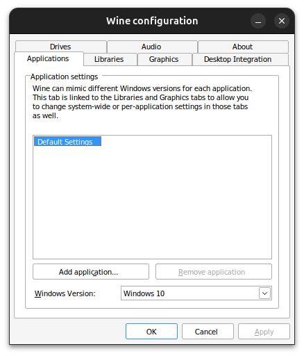 Wine Configuration Screen